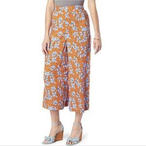 Jessica Simpson Women orange blue floral wide leg cropped flowy pants sz 2X Boho
